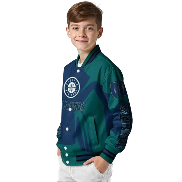 personalized seattle mariners spider mark navy blue teal crocs varsity jacket trendy
