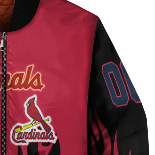 personalized st louis cardinals flame border red black bomber jacket premium grade