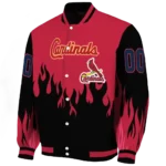 personalized st louis cardinals flame border red black varsity jacket best selling