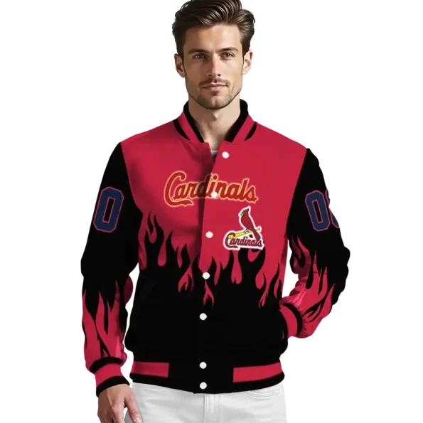 personalized st louis cardinals flame border red black varsity jacket high quality