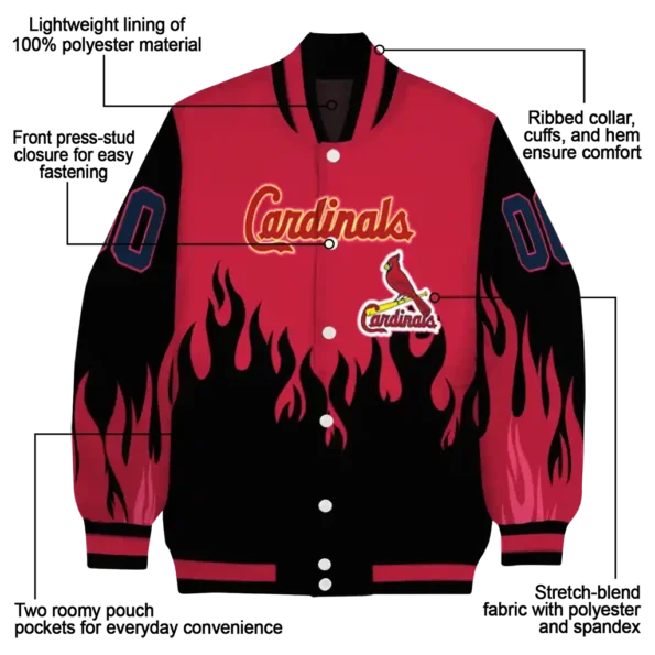 personalized st louis cardinals flame border red black varsity jacket new arrival