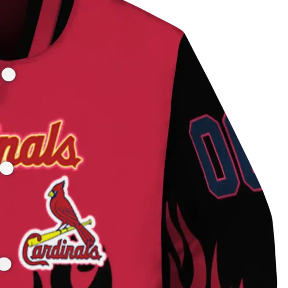 personalized st louis cardinals flame border red black varsity jacket premium grade