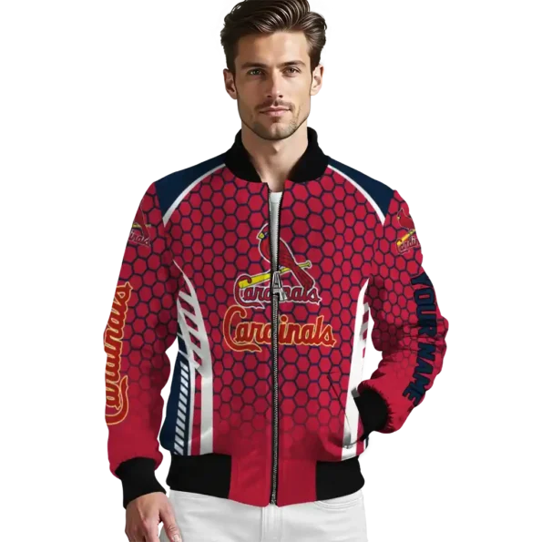 personalized st louis cardinals hexagon grid red bomber jacket high quality