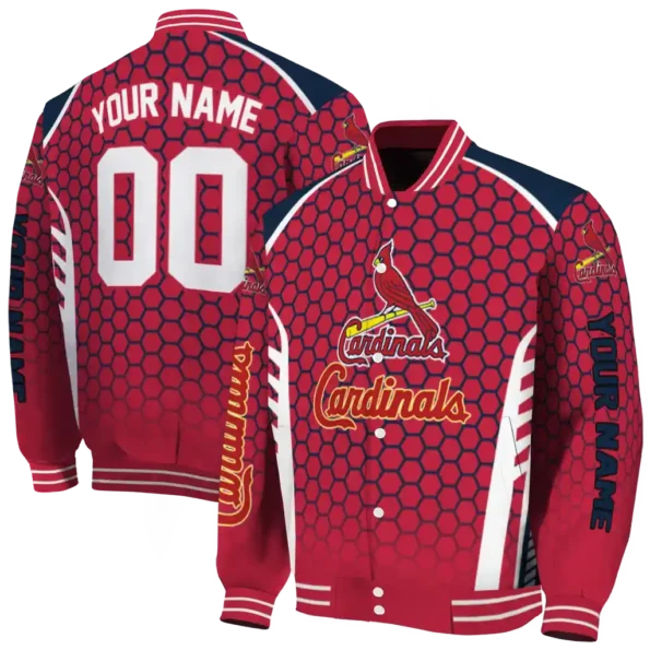 personalized st louis cardinals hexagon grid red varsity jacket fashion forward
