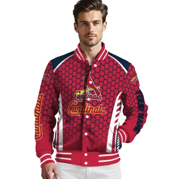 personalized st louis cardinals hexagon grid red varsity jacket high quality
