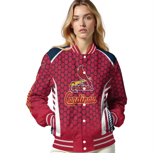 personalized st louis cardinals hexagon grid red varsity jacket latest model