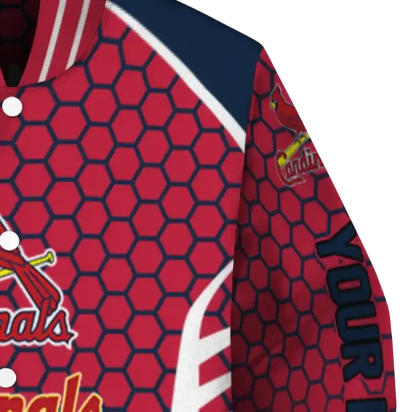 personalized st louis cardinals hexagon grid red varsity jacket premium grade