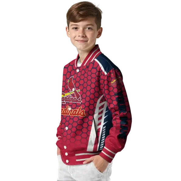 personalized st louis cardinals hexagon grid red varsity jacket trendy