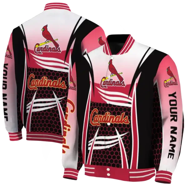 personalized st louis cardinals mesh effect red black varsity jacket fashion forward