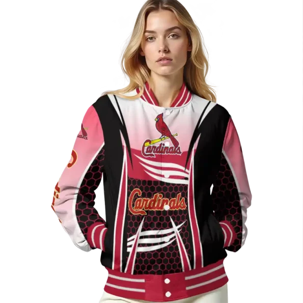 personalized st louis cardinals mesh effect red black varsity jacket latest model