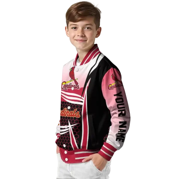 personalized st louis cardinals mesh effect red black varsity jacket trendy