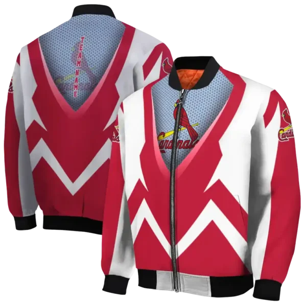 personalized st louis cardinals v stripes red white bomber jacket fashion forward