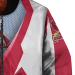 personalized st louis cardinals v stripes red white bomber jacket best selling