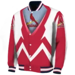personalized st louis cardinals v stripes red white varsity jacket best selling