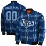 personalized tampa bay rays bolt stripe navy bomber jacket best selling