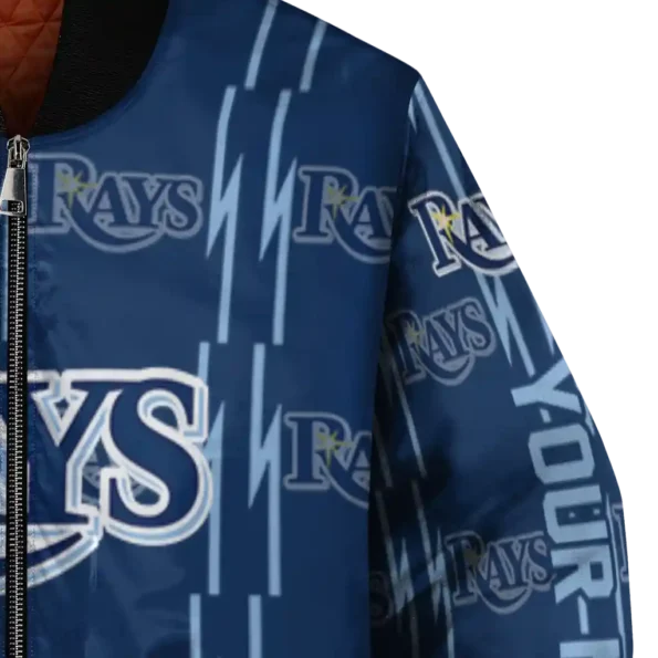 personalized tampa bay rays bolt stripe navy bomber jacket premium grade