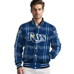 personalized tampa bay rays bolt stripe navy varsity jacket best selling