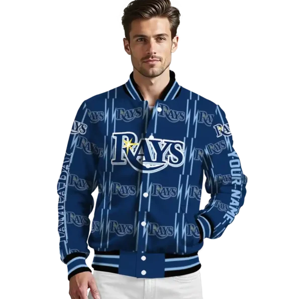 personalized tampa bay rays bolt stripe navy varsity jacket high quality
