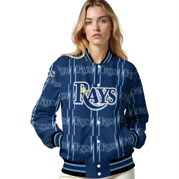 personalized tampa bay rays bolt stripe navy varsity jacket latest model
