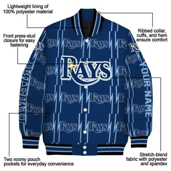 personalized tampa bay rays bolt stripe navy varsity jacket new arrival