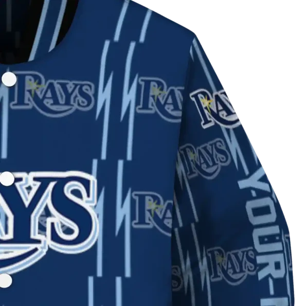 personalized tampa bay rays bolt stripe navy varsity jacket premium grade