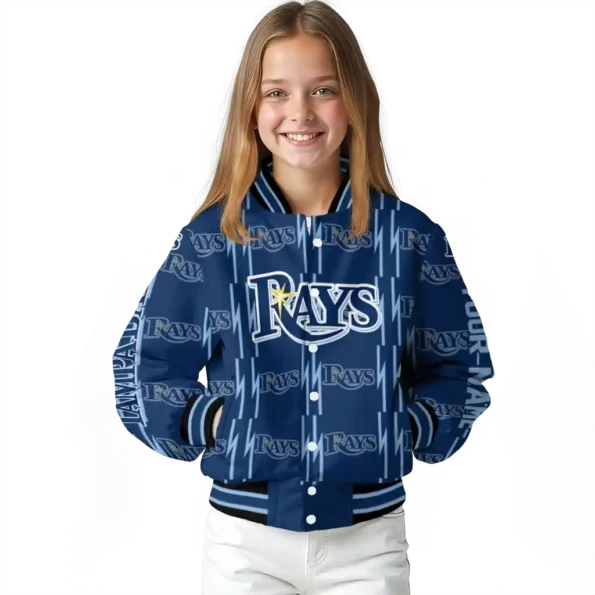 personalized tampa bay rays bolt stripe navy varsity jacket top rated