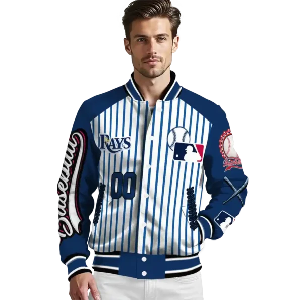personalized tampa bay rays eagle baseball navy white varsity jacket high quality