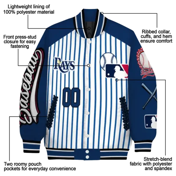 personalized tampa bay rays eagle baseball navy white varsity jacket new arrival