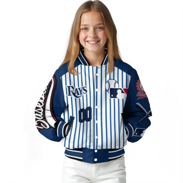 personalized tampa bay rays eagle baseball navy white varsity jacket top rated