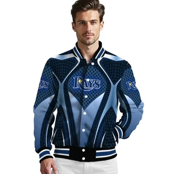 personalized tampa bay rays mesh chest light blue crocs black varsity jacket high quality