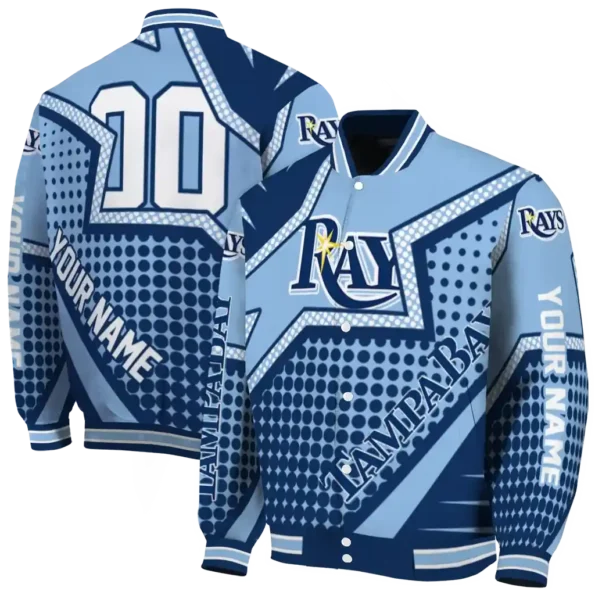 personalized tampa bay rays star burst navy varsity jacket fashion forward