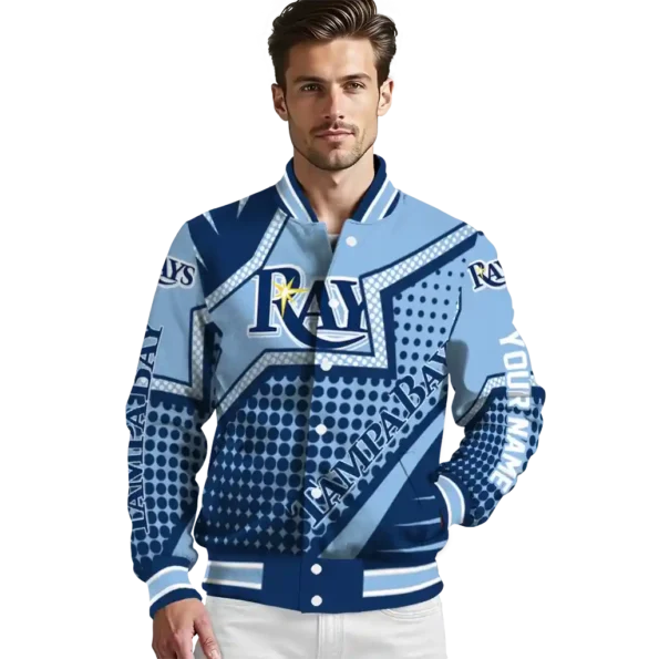 personalized tampa bay rays star burst navy varsity jacket high quality