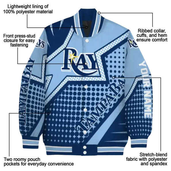 personalized tampa bay rays star burst navy varsity jacket new arrival