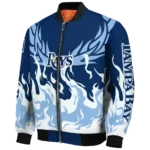 personalized tampa bay rays winged blaze navy white bomber jacket best selling