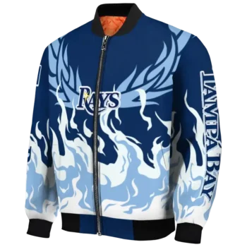 personalized tampa bay rays winged blaze navy white bomber jacket best selling