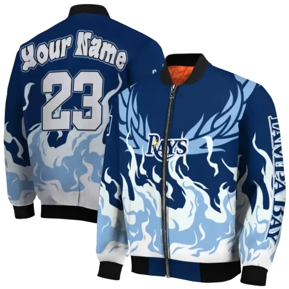 personalized tampa bay rays winged blaze navy white bomber jacket fashion forward