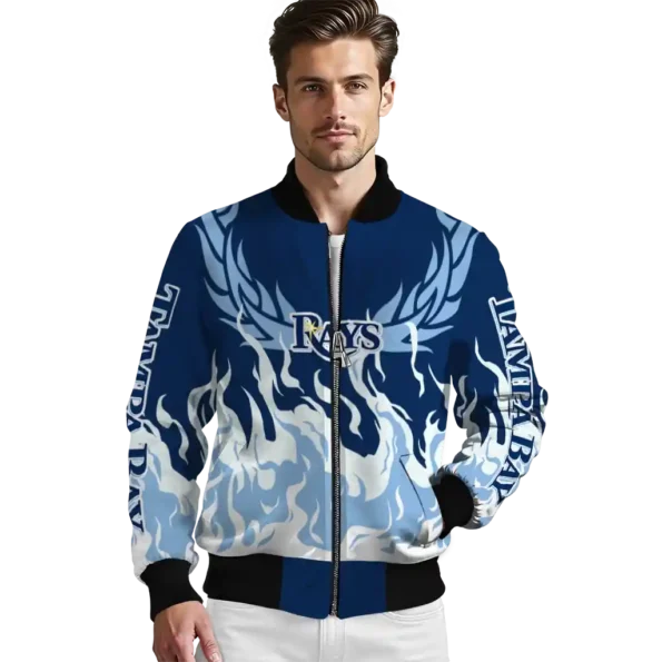 personalized tampa bay rays winged blaze navy white bomber jacket high quality