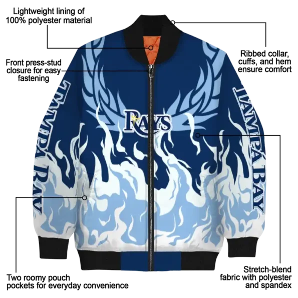 personalized tampa bay rays winged blaze navy white bomber jacket new arrival