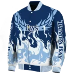 personalized tampa bay rays winged blaze navy white varsity jacket best selling