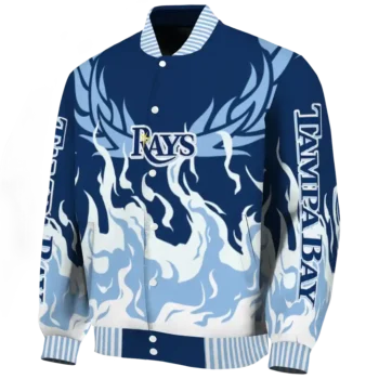 personalized tampa bay rays winged blaze navy white varsity jacket best selling