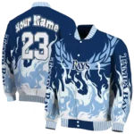 personalized tampa bay rays winged blaze navy white varsity jacket best selling
