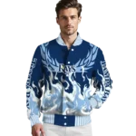 personalized tampa bay rays winged blaze navy white varsity jacket best selling