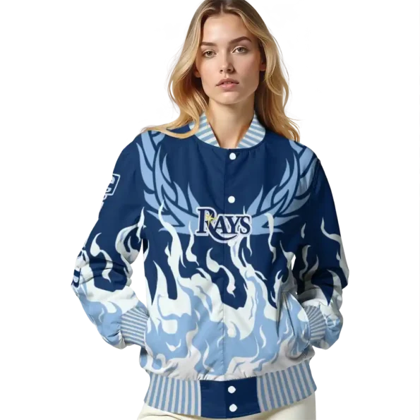 personalized tampa bay rays winged blaze navy white varsity jacket latest model