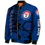 personalized texas rangers hexagon cluster blue black bomber jacket best selling
