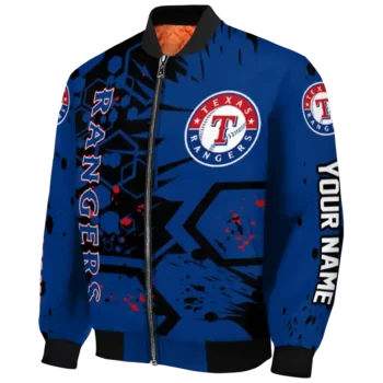 personalized texas rangers hexagon cluster blue black bomber jacket best selling