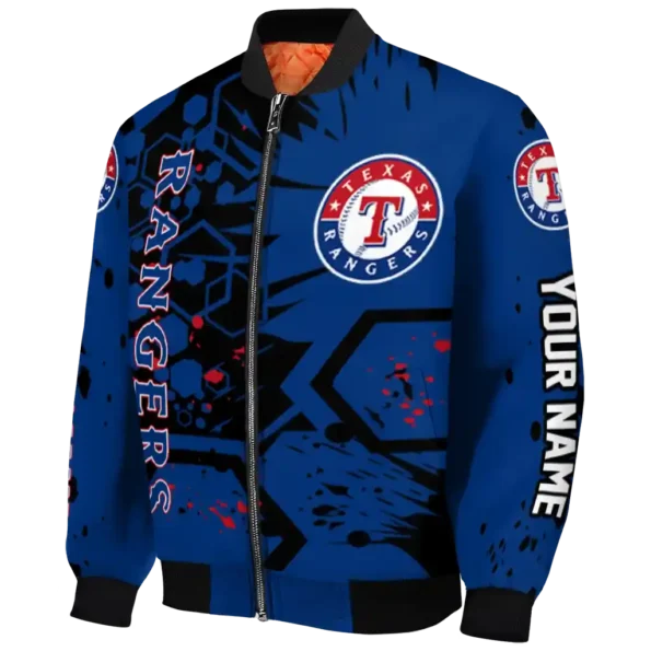 personalized texas rangers hexagon cluster blue black bomber jacket best selling