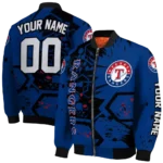 personalized texas rangers hexagon cluster blue black bomber jacket best selling