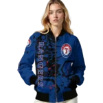 personalized texas rangers hexagon cluster blue black bomber jacket best selling