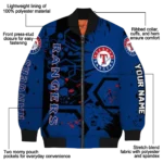 personalized texas rangers hexagon cluster blue black bomber jacket best selling