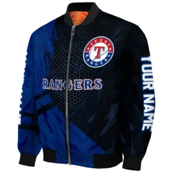 personalized texas rangers hexagon mesh blue black bomber jacket best selling